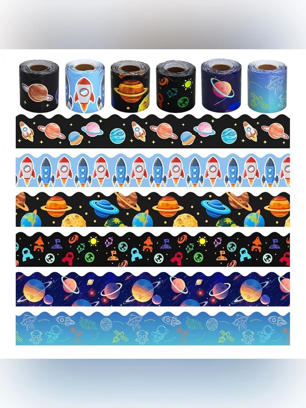 6 Rolls 196.8 Ft Space Bulletin Board Border Space Galaxy School and Office Deco